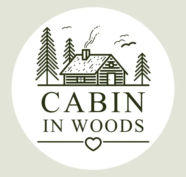 Cabane Dans Les Bois Forêt Pins Vecteur Linéaire Emblème Nature — Image vectorielle