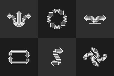 Kavramsal ok vektör logoları izole edilmiş, çift ok sembolü pictogram koleksiyonu, çizgi ok simgesi.