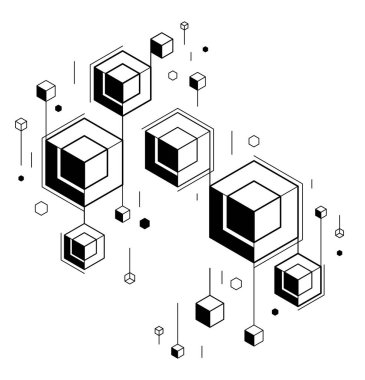 Karanlık, bağlantılı küp teknolojisi ya da bilim teması üzerine soyut teknoloji geometrik vektör arkaplanı, dijital sistem soyutlaması.
