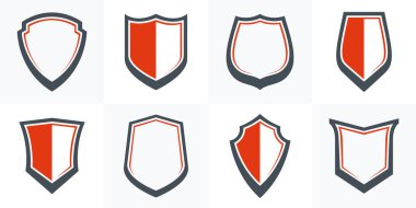 Klasik kalkan vektör seti, cephane amblemi koleksiyonu, savunma ve güvenlik simgeleri, boş ve boş tasarım ögeleri.