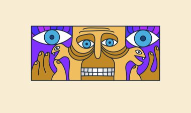 Soyut yüz vektör sanatı, yüz tasviri stilize sanatsal tarz, insan soyutlama sanatı, gerçeküstü ve tuhaf portre.