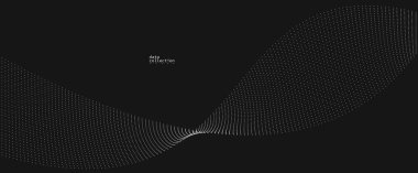 Koyu gri hava parçacıkları akış vektör tasarımı, dalgalı noktalar dizisi ile soyut arkaplan, dijital fütüristik çizim, nano teknoloji teması.