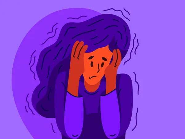 Młoda Kobieta Czuje Się Zestresowana Niekomfortowo Ilustracja Wektora Osoby Zaburzeniami — Wektor stockowy