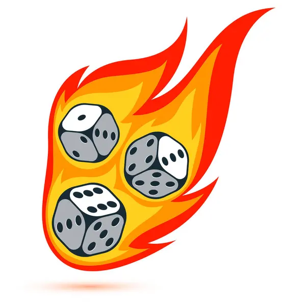 炎のベクトルの3Dイラスト ギャンブルゲームのデザイン ボードゲーム 現実的なキューブ幸運とダイス — ストックベクタ