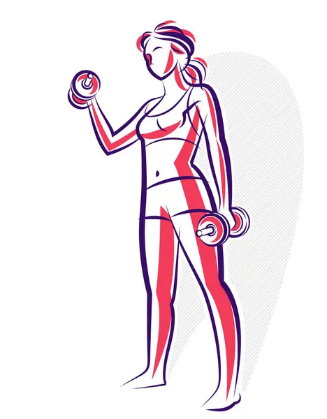 Gym Fitness Vector Illustration Young Attractive Woman Doing Workout Exercises — Stock Vector