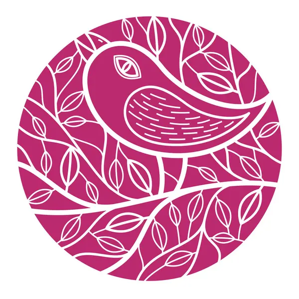 Petit Oiseau Mignon Parmi Les Feuilles Rond Floral Vintage Logo — Image vectorielle