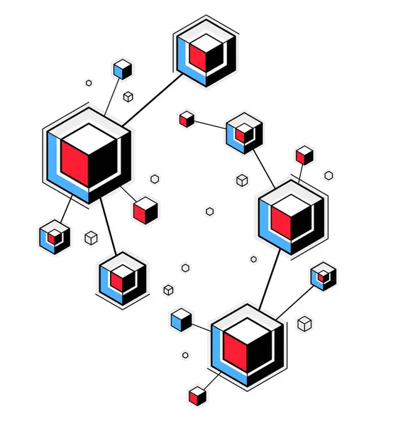Abstrakcyjne Tło Tematyczne Technologii Wektorowej Połączonymi Kostkami Geometryczne Połączenie Liniowe Ilustracja Stockowa