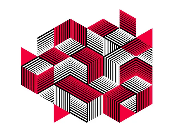 Zwarte Rode Geometrische Vector Abstracte Achtergrond Met Kubussen Vormen Isometrische Stockillustratie