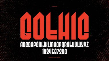 Logo, gotik veya ağır metal tarzı modern yazı tipi, keskin sert rock harfleri ve başlık veya sloganlar için rakamlar alfabesi için keskin ve kalın vektör yazı tipi, ağır tipografi.
