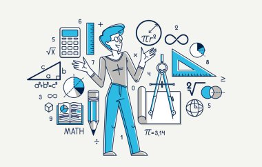 Matematiksel eğitim vektörü, matematik öğrenen öğrenci ya da ders açıklayan öğretmen, matematikçi bazı teorik bilim üzerinde çalışıyor..