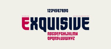 Geometrik cesur zarif sans serif yazı tipi, vektör kalınlığı minimal basit yazı tipi, retro poster ve reklam harfleri ve logo başlıkları veya sloganlar için rakamlar alfabesi.