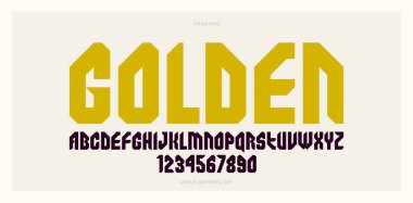 Logo oluşturma için kalın ve ağır geometrik yazı tipi, modern geometrik vektör yazı tipi, yuvarlak elemanları olmayan tipografi, sadece köşeler ve düz çizgiler geometri.