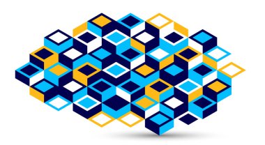 3 boyutlu izometrik blokları olan soyut vektör duvar kağıdı, blok şekilleri ve formları olan geometrik yapı, düşük polinom temalı kübik çokgen.