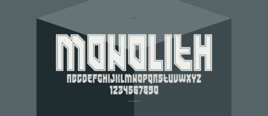 Logolar ve amblemler için geometrik kalın ve güçlü vektör yazı tipi, posterler ve reklamlar için ağır harfler, büyük vahşi ve kentsel harflerle yazı karakteri.