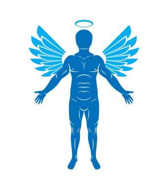 İnsan, atlet Melek kanatları ve yağmur bulutu kullanılarak yapılan vektör Illustration. Kutsal Ruh, melek yüzlü metafor.