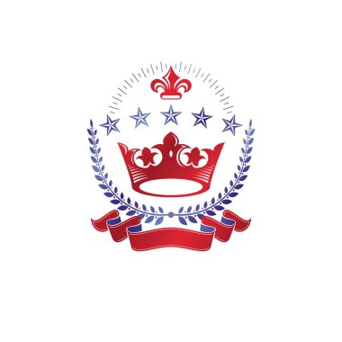 Kraliyet Taç amblemi. Heraldik vektör tasarım elementi. Retro stil etiketi, heraldry logosu. Beyaz arkaplanda antika logosu izole edildi.