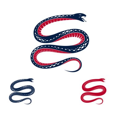 Zehirli yılan dövmesi, vektör logosu veya saldırgan yırtıcı sürüngenin amblemi, ölümcül zehirli yılan sembolü, klasik çizim..