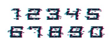 Analog biçiminde ayarlanmış gürültülü geometrik vektör numaraları, dijital grunge efektli fütürist siber punk rakamları, matris tarzı matematik sembolleri.