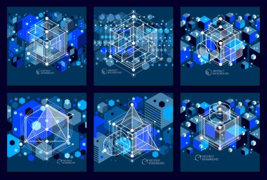 Vektör minimalist geometrik soyut 3d mavi siyah besteleri fütüristik tarzda ayarlayın. Modern geometrik kompozisyon şablon ve düzeni kullanılabilir. 