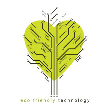 Sanat vektör grafik illüstrasyon kalp, teknoloji yenilik soyut tasarım şeklinde modern dijital ağacının. Teknoloji ve doğa etkileşimi metafor.
