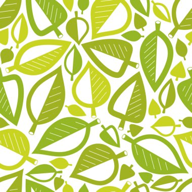 Tarz sahibi çizgi film yaprakları pürüzsüz vektör deseni, bitmeyen duvar kağıdı veya ağaç çiçekli tekstil kumaşı, yeşil bahar temalı.