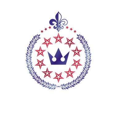 Eski Crown amblemi. Hanedan vektör tasarım öğesi. Retro tarzı etiket, Hanedanlık armaları logo. Beyaz arka plan üzerinde izole antika logo.