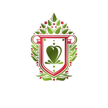 Nilüfer çiçeği kraliyet sembolüyle yapılmış klasik bir arma. En iyi kalite ürün sembolü, doğa koruma teması illüstrasyonu, kabartmayla süslenmiş kalkan..