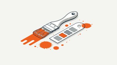 Boyama duvarları servis içsel vektörü 3D izometrik illüstrasyon, mesleki yenileme, konut yenileme, daire veya ev dekorasyonu.