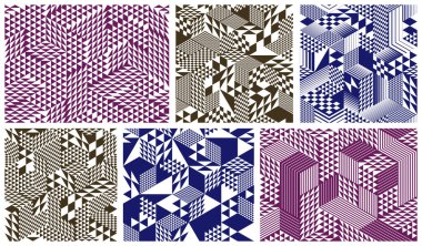 3D küp pürüzsüz şablon vektör arkaplan, eşkenar dörtgen ve üçgen boyut blokları, mimari ve inşaat, geometrik tasarımlar.