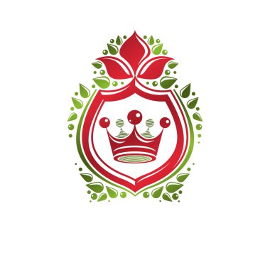 Vintage hanedan arması Imperial crown ve lily çiçek kraliyet sembolü hazırlandı. Çevre dostu ürün simgesi, en iyi kalite Tema illüstrasyon, savunma kalkanı.