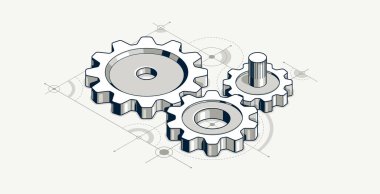 Engineer education concept, gears and cogs composition isometric 3D vector illustration, study science in university, engineering learning. clipart