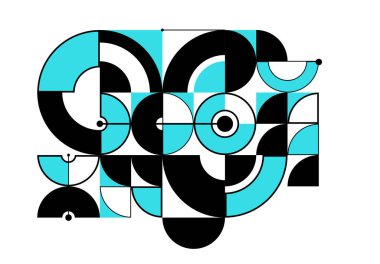 Soyut vektör Bauhaus geometrik arkaplan, teknoloji mühendisliği şekil ve çizgi bileşimi, mekanik motor endüstrisi tarzı, ağ ve dijital veri.