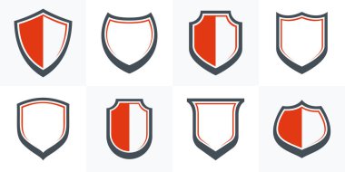 Klasik kalkan vektör seti, cephane amblemi koleksiyonu, savunma ve güvenlik simgeleri, boş ve boş tasarım ögeleri.