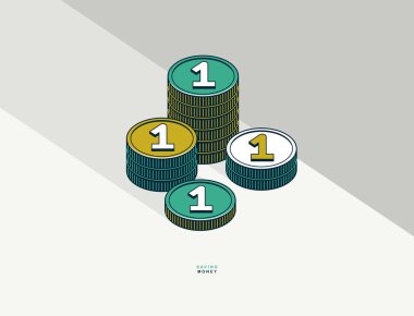 Tasarruf para kavramı posteri, vektör simgesi tipi para yığını, ekonomi ve tasarruf, gelir ve gelir, nakit para büyümesi.