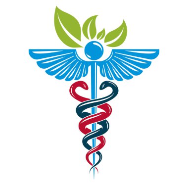 Caduceus sembolü zehirli yılan ve kuş kanatları, sağlık kavramsal vektör çizim ile oluşur. Alternatif Tıp Tema.