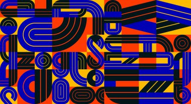 Soyut dikişsiz arkaplan, modaya uygun renkli çizgili modelde vektör geometrik döşeme deseni, modern tasarım sanatsal kompozisyonu.