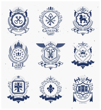 Hanedan işaretler, öğeleri, Hanedanlık armaları Amblemler, insignias, işaretler, vektörel çizimler. Klas kaliteli sembolik resimler koleksiyonu, vektör set.