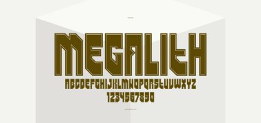 Logolar ve amblemler için kaba geometrik kare ve güçlü vektör geometrik yazı tipi, posterler için yazı karakteri, modern tarzda ağır ve kalın harfler.