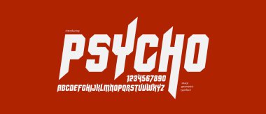 Manşetler için keskin ve cesur gotik yazı tipi, kenarlı geometrik modern vektör italik yazı tipi, heavy metal ve hard rock tarzı alfabe numaraları.