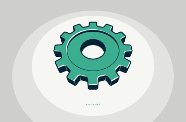 Makine konsepti posteri, dişliler ve dişliler vektör simgesi tarzı poster, etkin otomasyon.