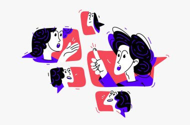 Çevrimiçi video konferansı yapan bir grup genç, çevrimiçi sohbetin vektör çizimi ve beyin fırtınası, iş ve iş veya webinar.