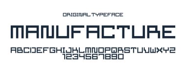 Asgari geometrik siber punk yazı tipi, geometri minimalist kare tarzı vektör yazı tipi, gelecekteki teknoloji basit dikdörtgen tipografi, alfabe harfleri ve yüksek teknoloji tarzı numaralar..