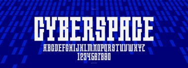 Logo ve posterler için teknoloji ve gelecek tarz yazı tipi, modern minimal stil vektör yazı tipi, geometrik tasarım alfabesi harfleri ve numaraları, yüksek teknoloji.