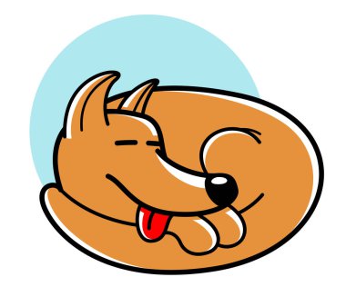 Çizgi film köpeğinin uyuyan vektör tarzı çizimi beyaz, sevimli ve sevimli evcil hayvan arkadaşının dinlenmesi üzerine izole edilmiş..