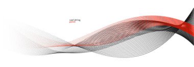 Akan parçacık dalgası vektör soyut arkaplan, kırmızı ve siyah kıvrımlı çizgiler hareket halindeki noktalar çizimi rahatlatıyor, resim gibi duman.