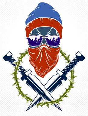 Devrim ve isyan kötü amblemi veya saldırgan kafatası, vektör dövmesi, anarşi ve kaos, asi partizan ve devrimci.