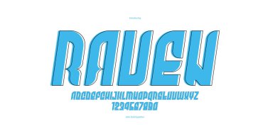 Geometrik italik cesur zarif sans serif yazı tipi, vektör kalınlığı minimal basit yazı tipi, retro poster ve reklam harfleri ve logo başlıkları veya sloganlar için rakamlar alfabesi.