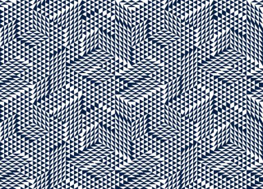 Kusursuz küp vektör arkaplanı, eşkenar dörtgen ve üçgen kutular tekrar eden fayans deseni, 3 boyutlu mimari ve yapı, geometrik tasarım.