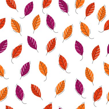 Çizgi film sonbahar yaprakları kusursuz vektör deseni, uçsuz bucaksız duvar kağıdı ya da ağaç çiçekli tekstil kumaşı, kırmızı sonbahar yaşam teması.