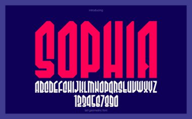 Logo oluşturma için kalın ve büyük uzun ağır geometrik yazı tipi, yoğunlaştırılmış modern geometrik vektör yazı tipi, yuvarlak elementleri olmayan tipografi, sadece köşeler ve düz çizgiler geometri.